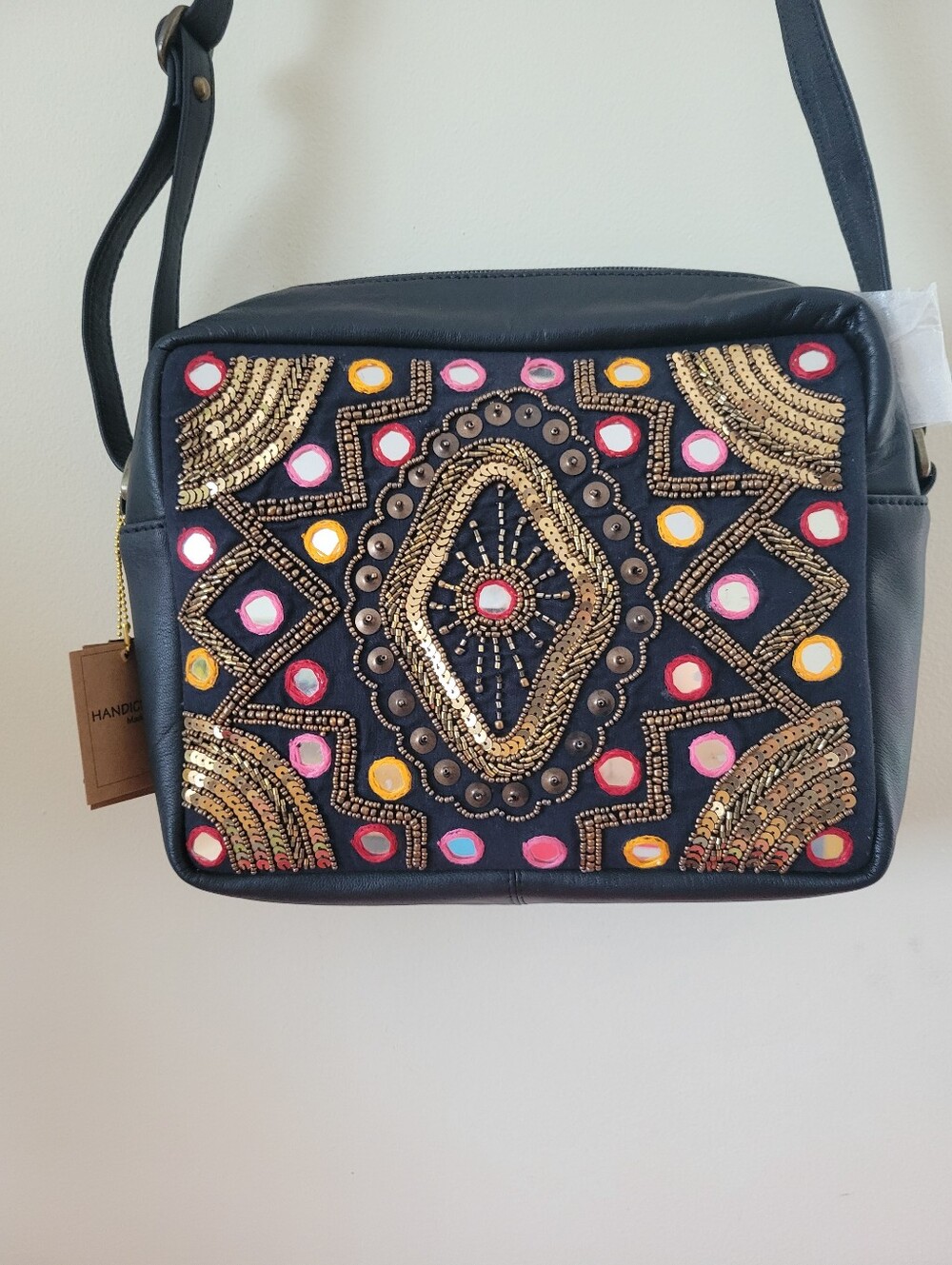 Black Leather Embellished Crossbody Bag